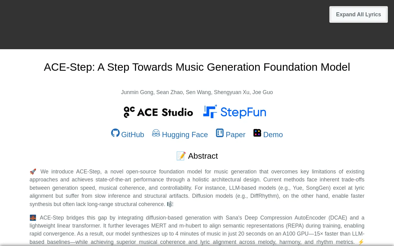 The ACE-Step open-source music generation project page