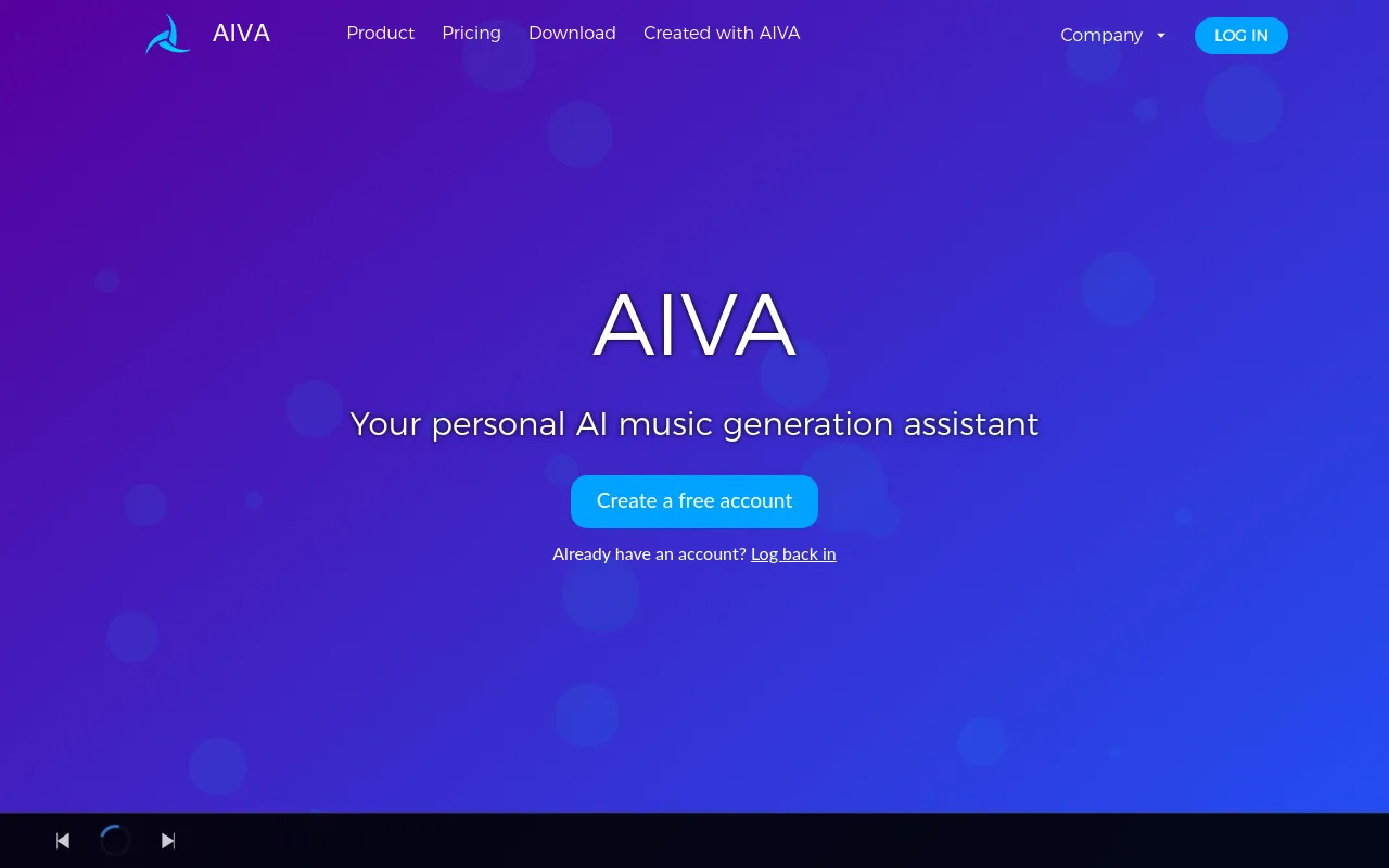 The AIVA AI music composition homepage