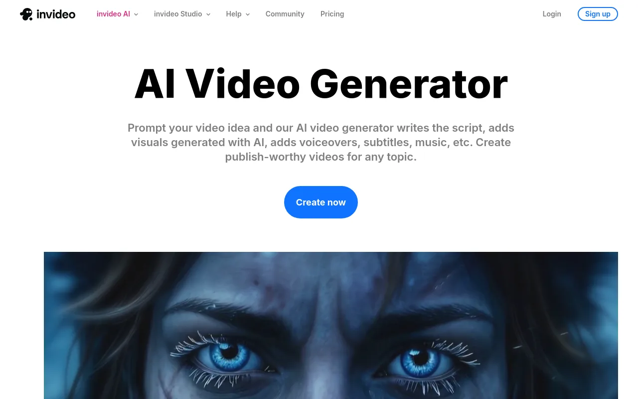 The InVideo AI video generator page