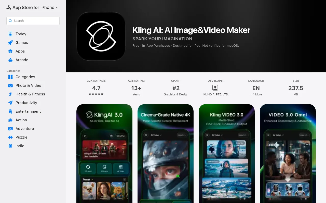 The Kling AI image and video maker on the App Store