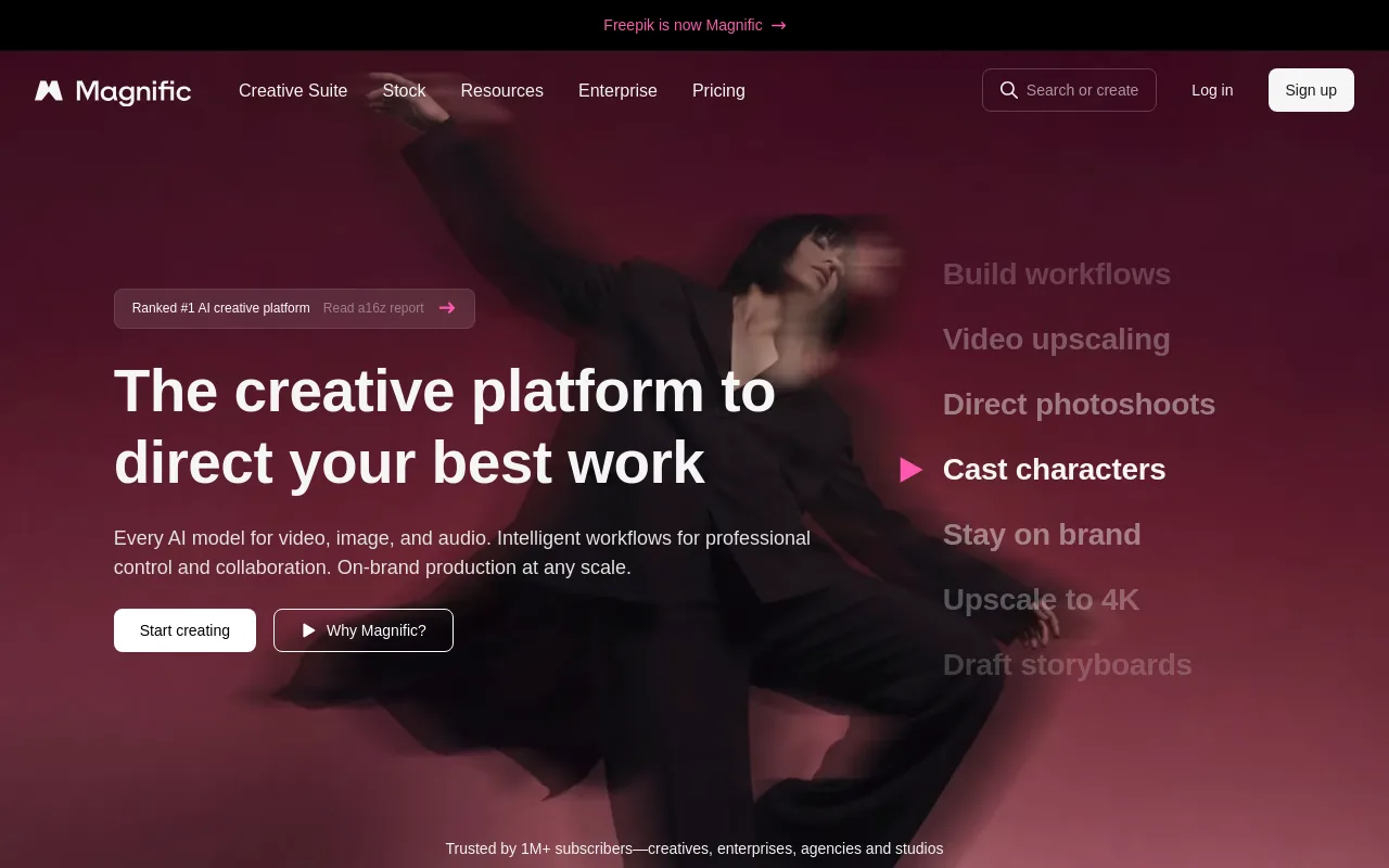 The Magnific AI landing page