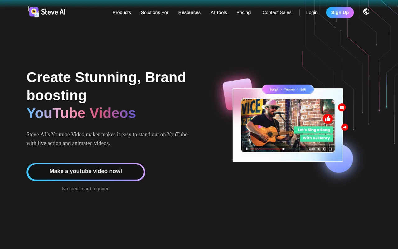 The Steve.AI YouTube video maker page