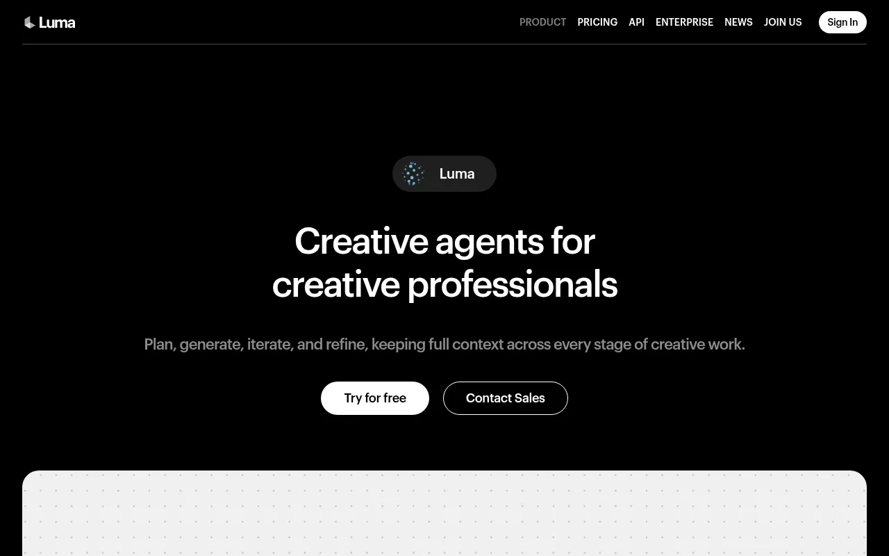 The Luma website, where Dream Machine lives