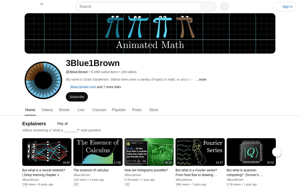 The 3Blue1Brown channel on YouTube