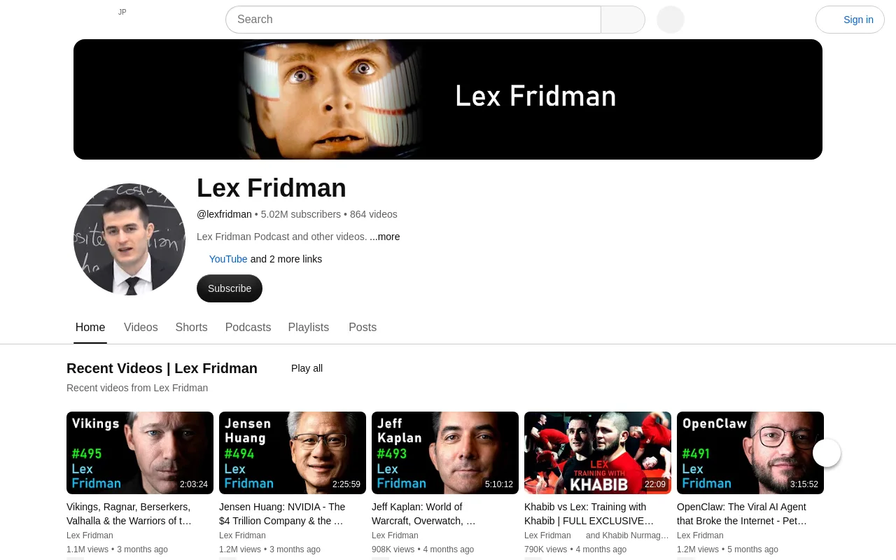 The Lex Fridman channel on YouTube