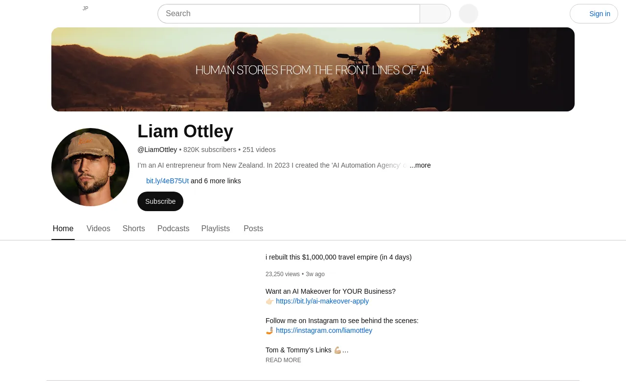 The Liam Ottley channel on YouTube