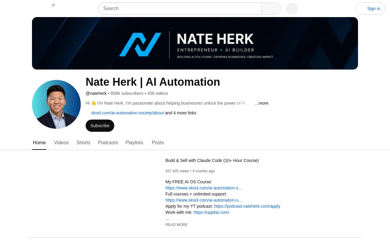 The Nate Herk channel on YouTube