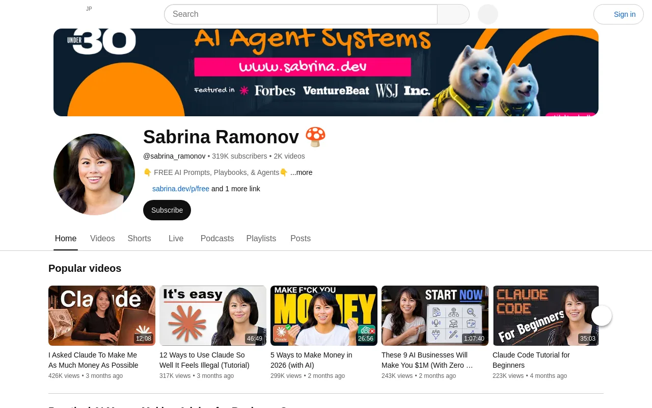The Sabrina Ramonov channel on YouTube