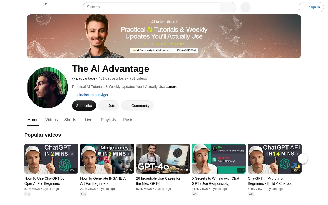 The The AI Advantage channel on YouTube