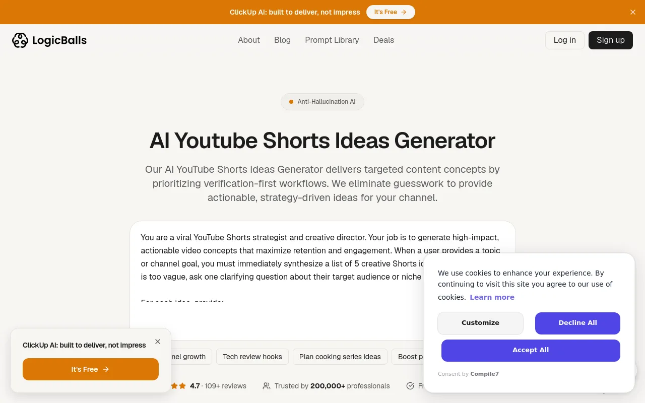 The LogicBalls YouTube Shorts ideas generator