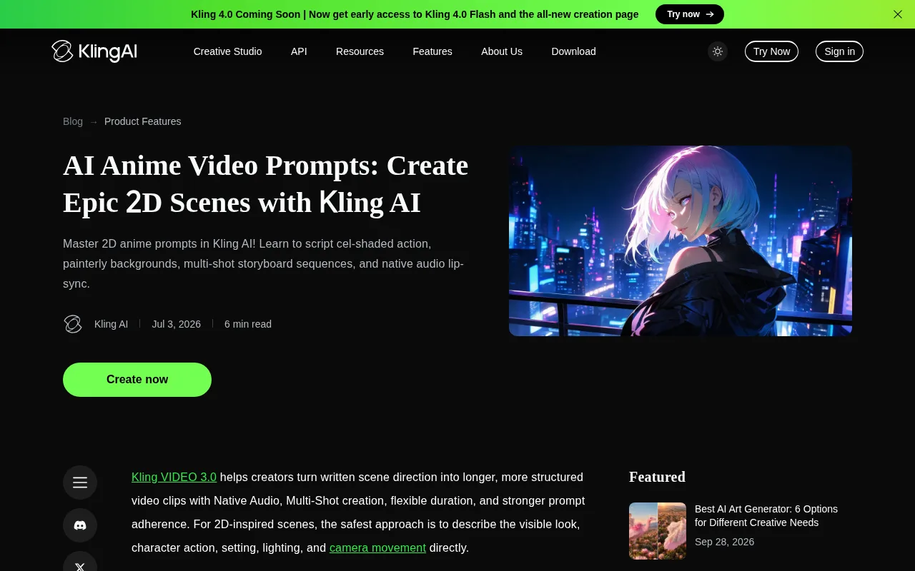 Kling's guide to writing anime video prompts for 2D scenes