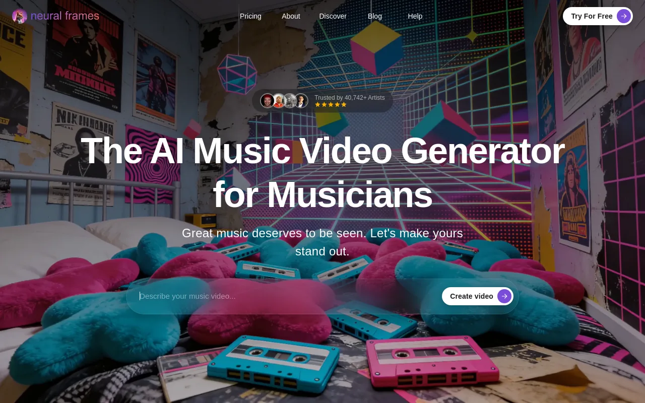 The Neural Frames AI music video generator page