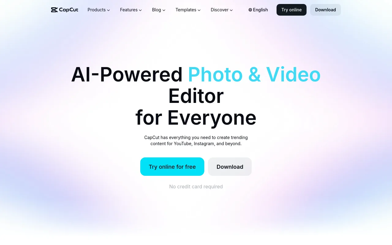 The CapCut homepage