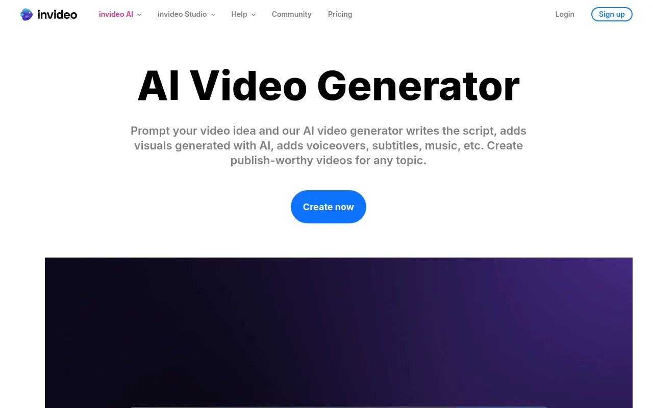 The InVideo AI video generator page