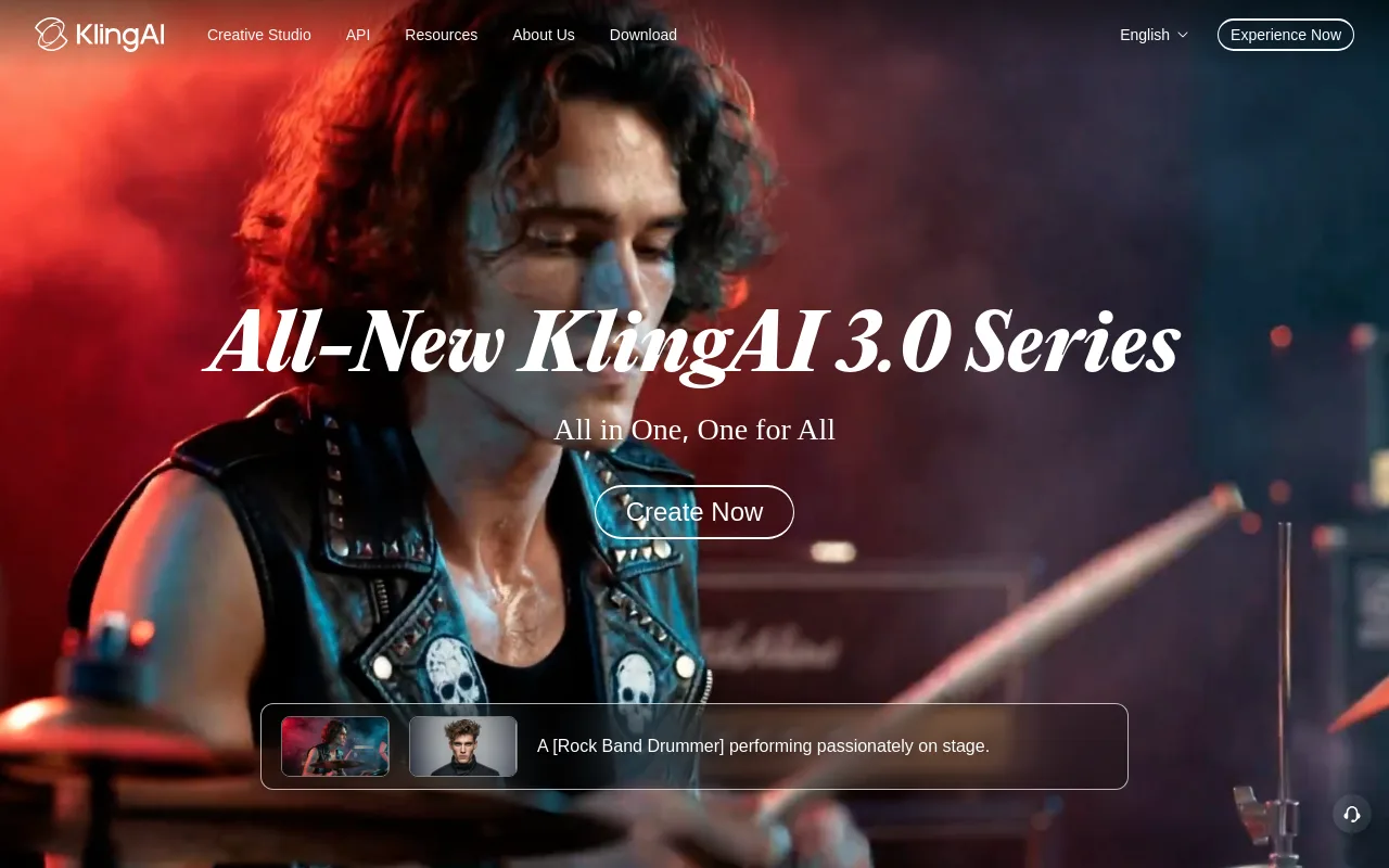 The Kling AI homepage