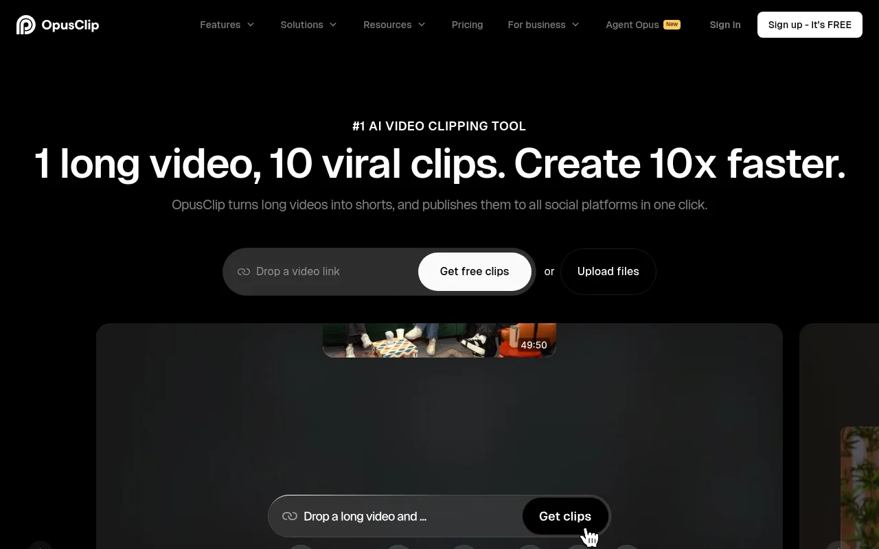 The OpusClip homepage
