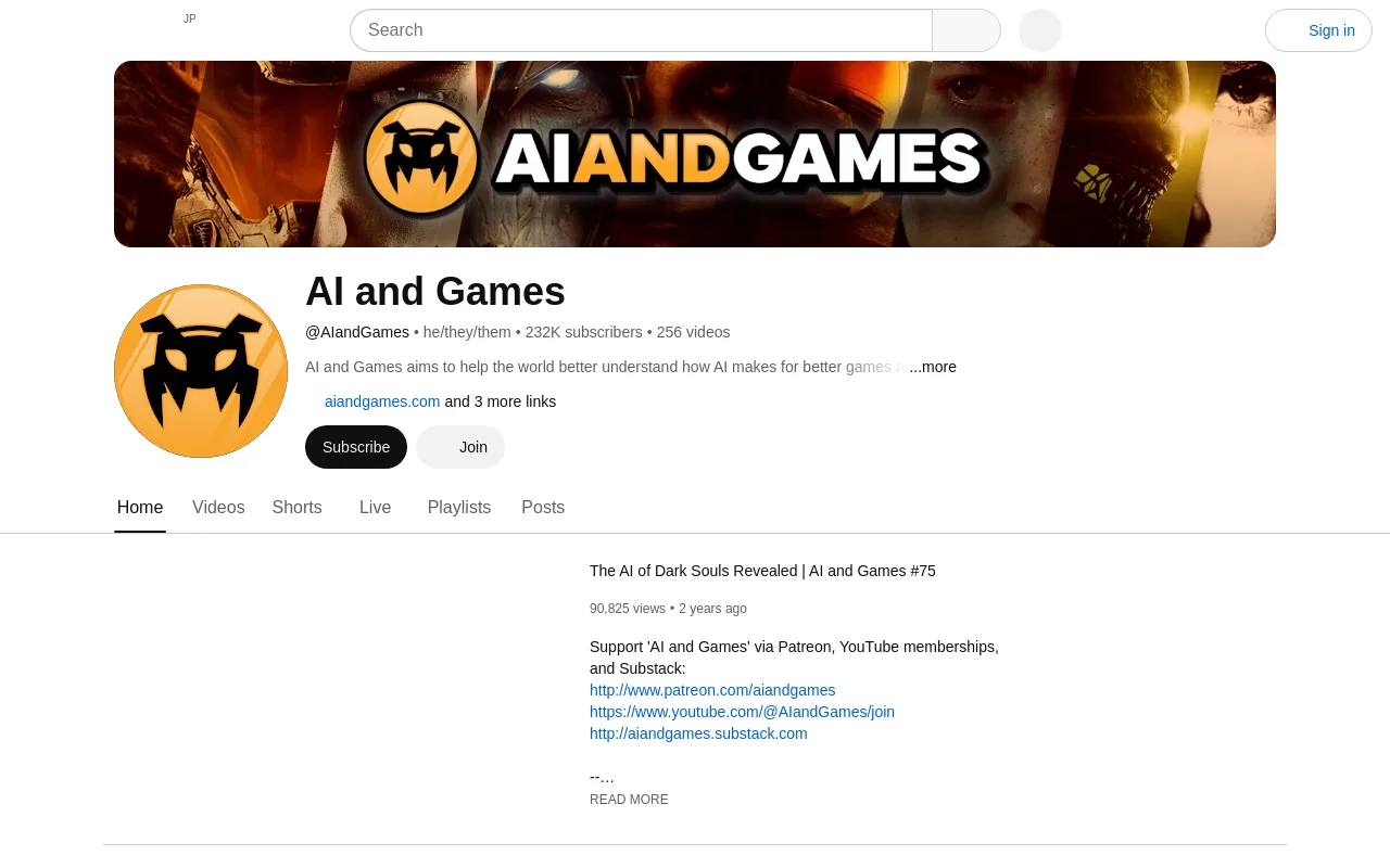 The AI and Games YouTube channel