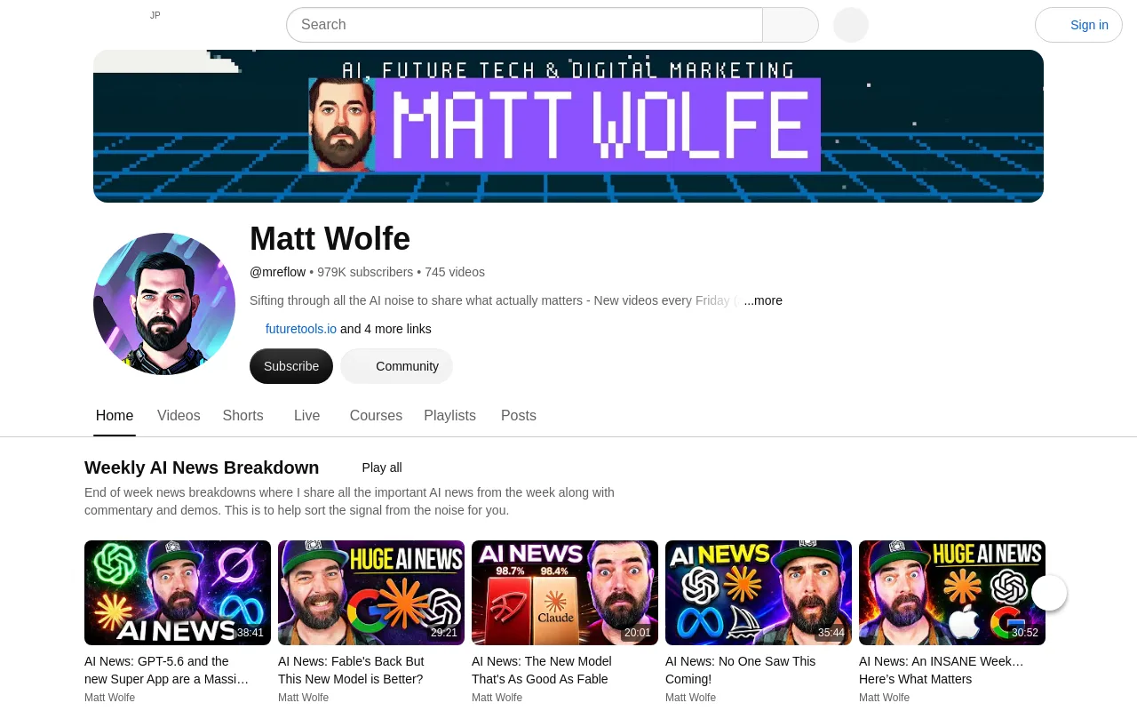 The Matt Wolfe YouTube channel