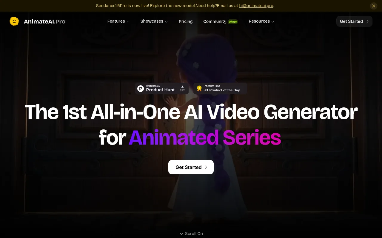 The AnimateAI.Pro AI animation video generator homepage
