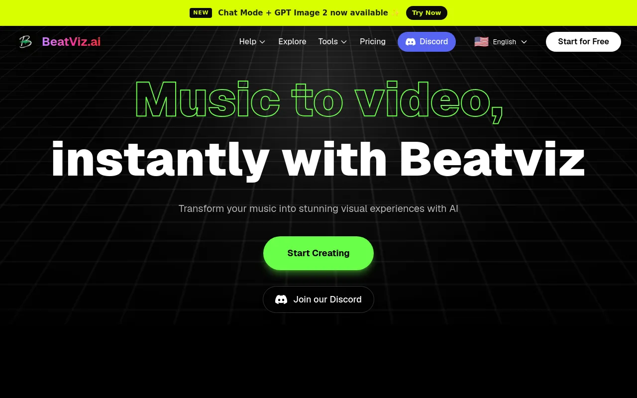 The BeatViz AI music video generator homepage