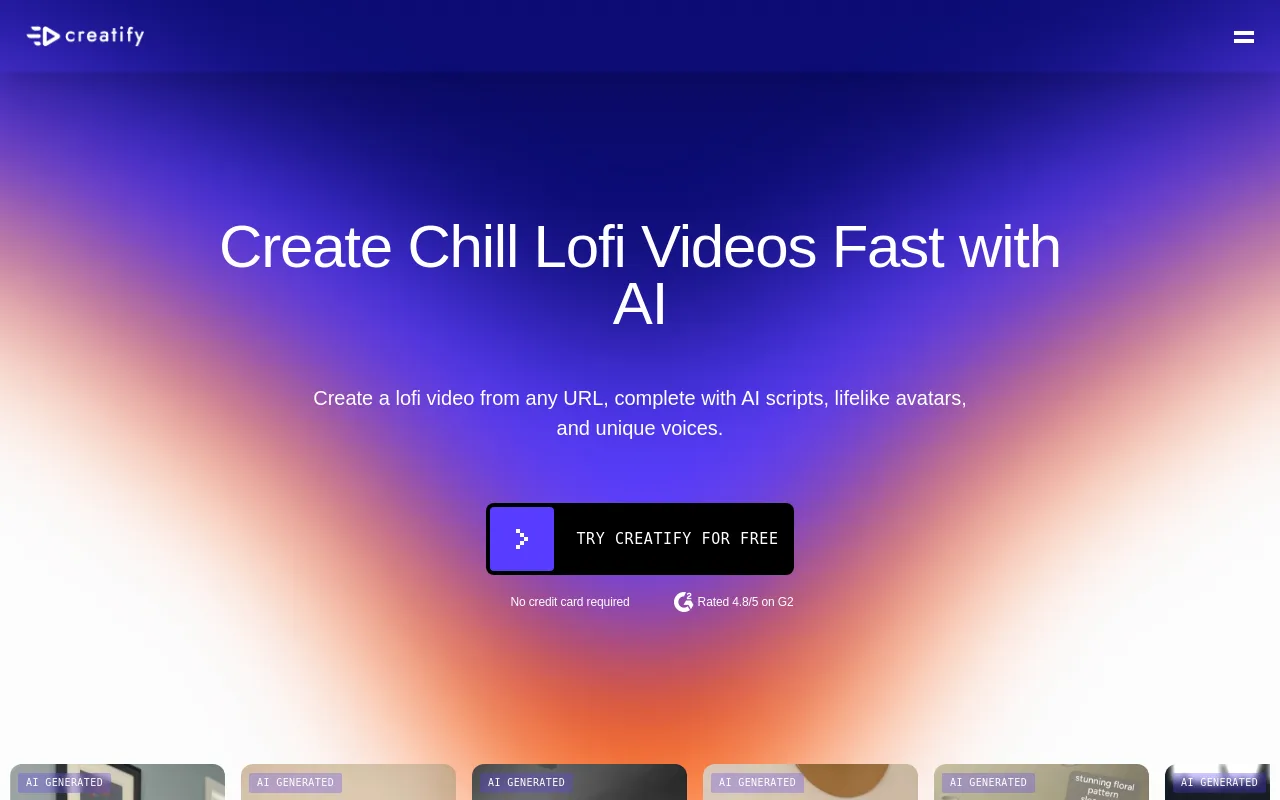 The Creatify lofi video maker page