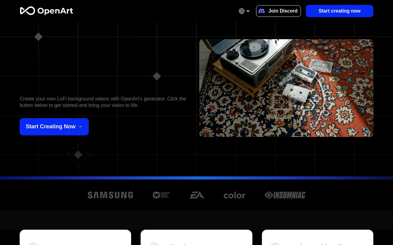 The OpenArt LoFi background video generator page