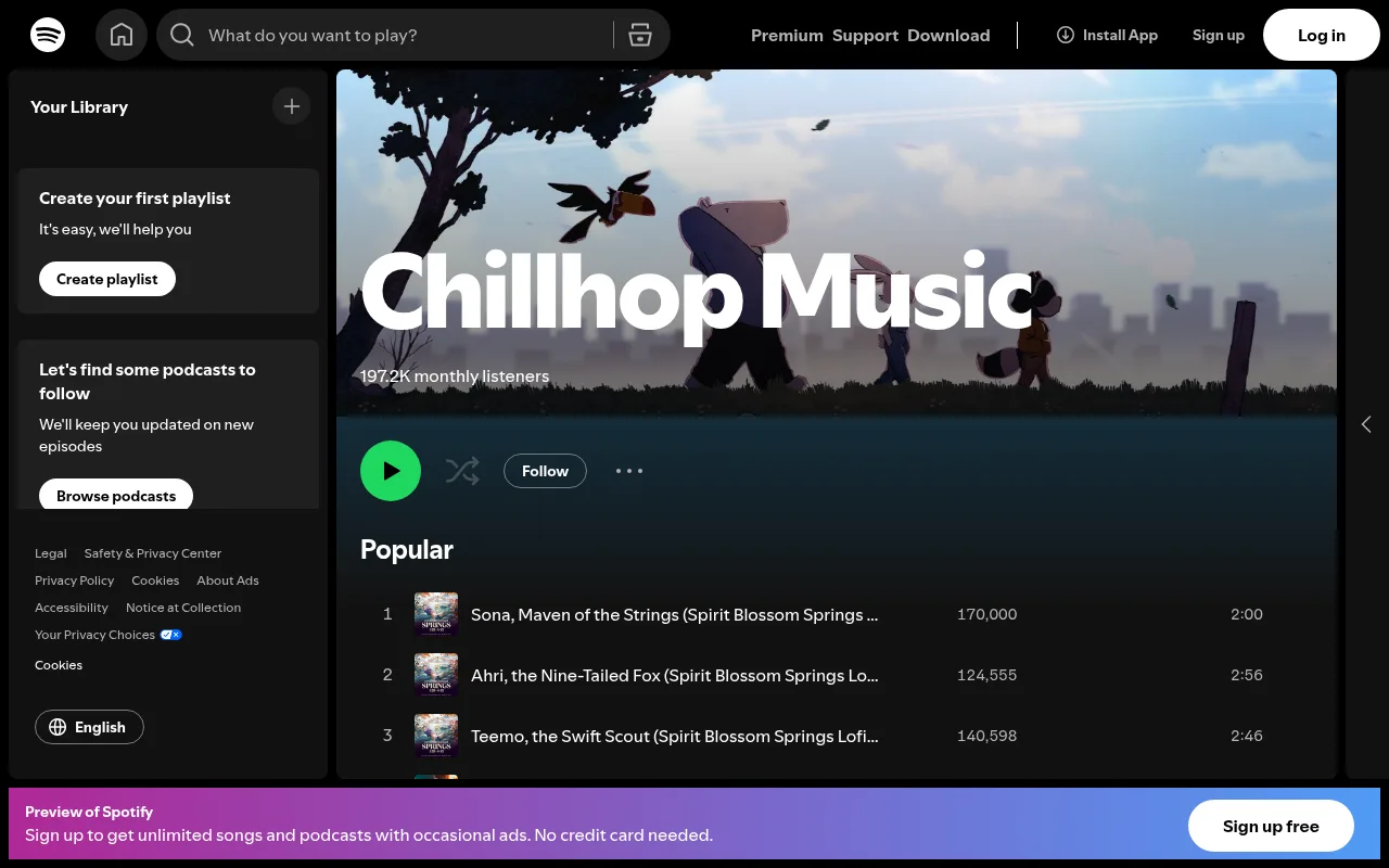 The Chillhop Music artist page on Spotify