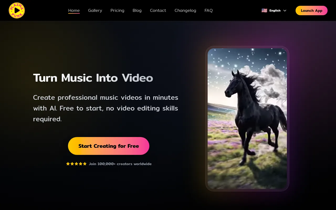 The Plazmapunk home page, a freemium music video generator for independent artists