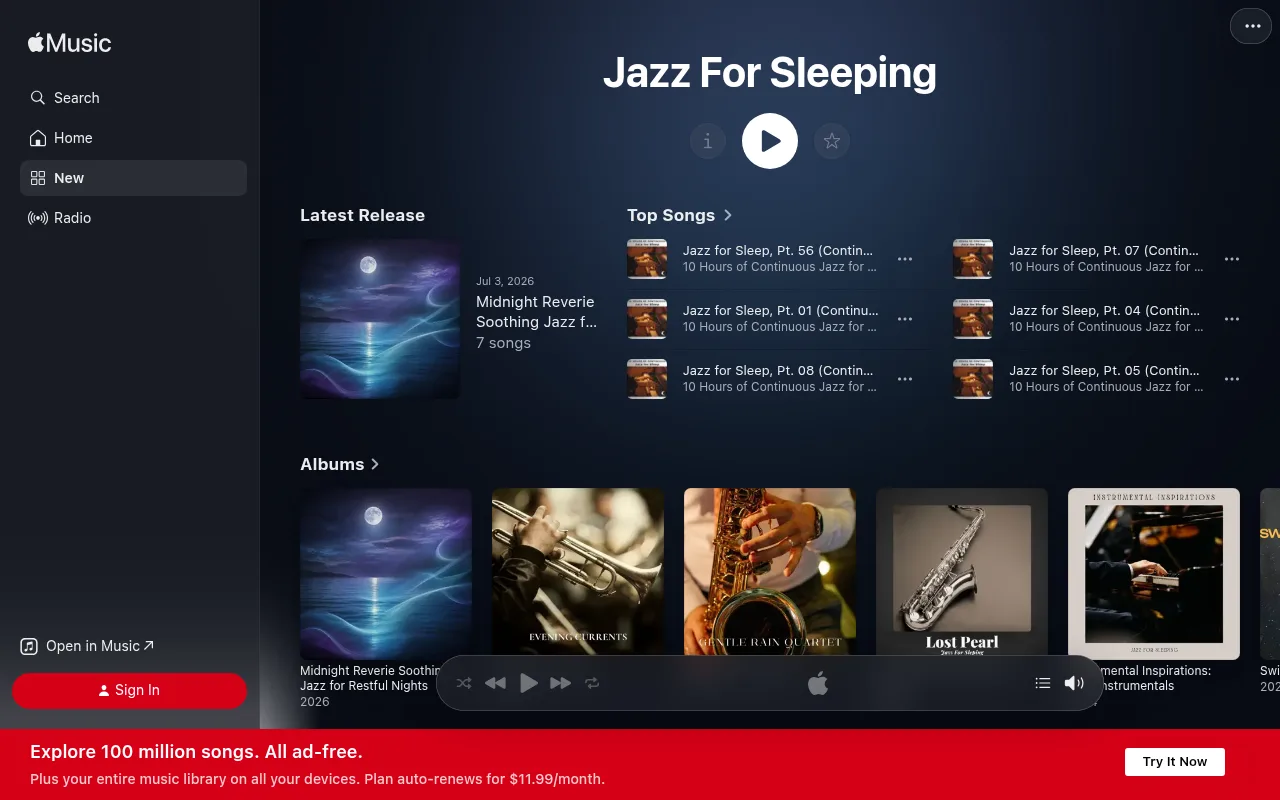 The Jazz for Sleeping artist page on Apple Music