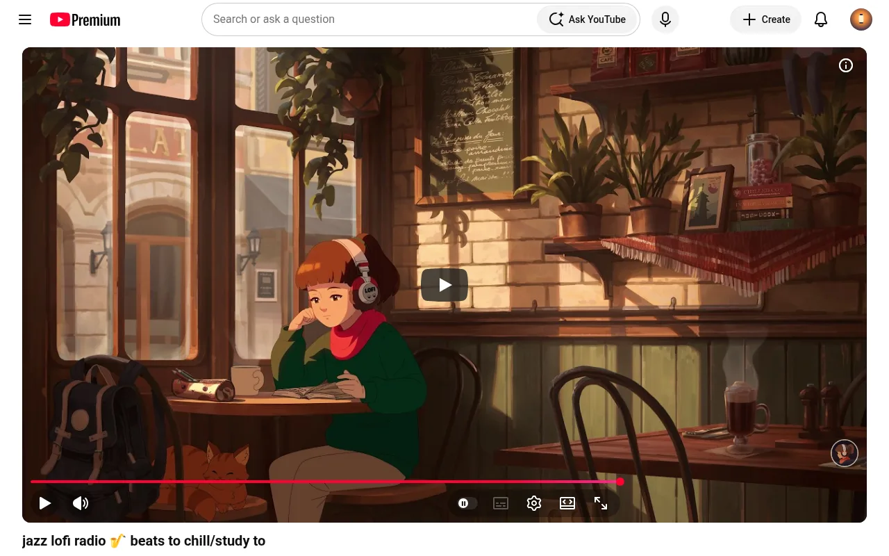 Lofi Girl's jazz lofi radio streaming live on YouTube