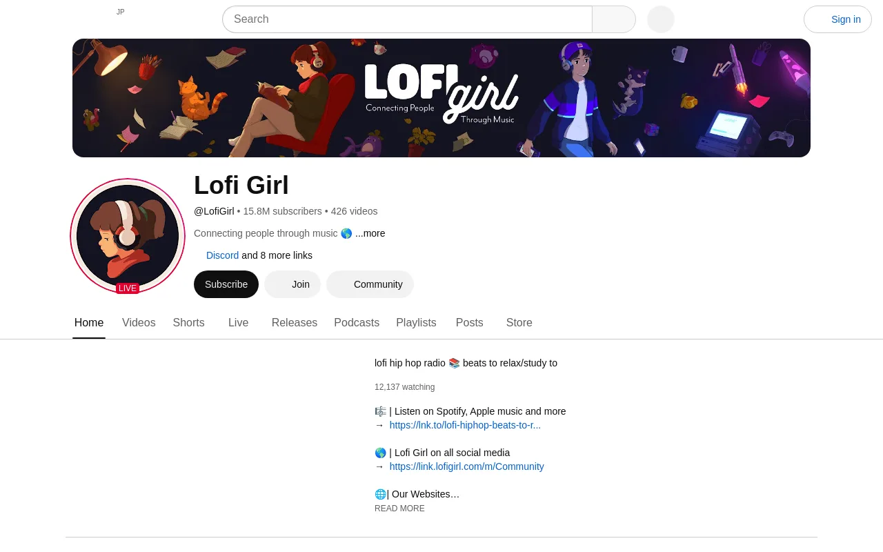 The Lofi Girl YouTube channel and its 24/7 study stream