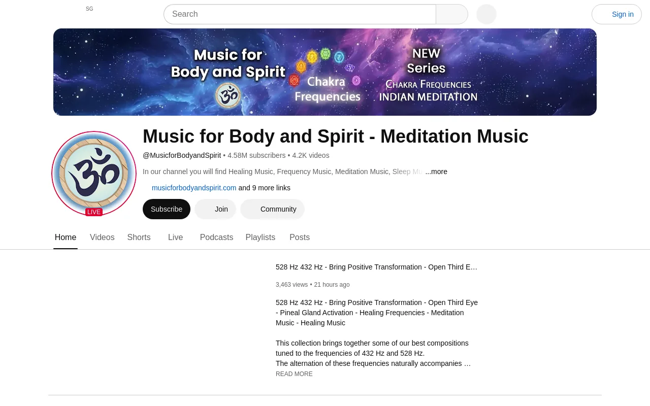 The Meditation Music (musicforbodyandspirit) YouTube channel