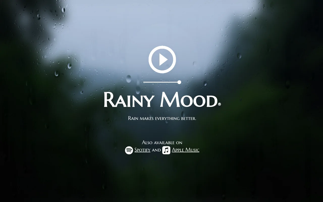 The Rainy Mood rain player in a web browser