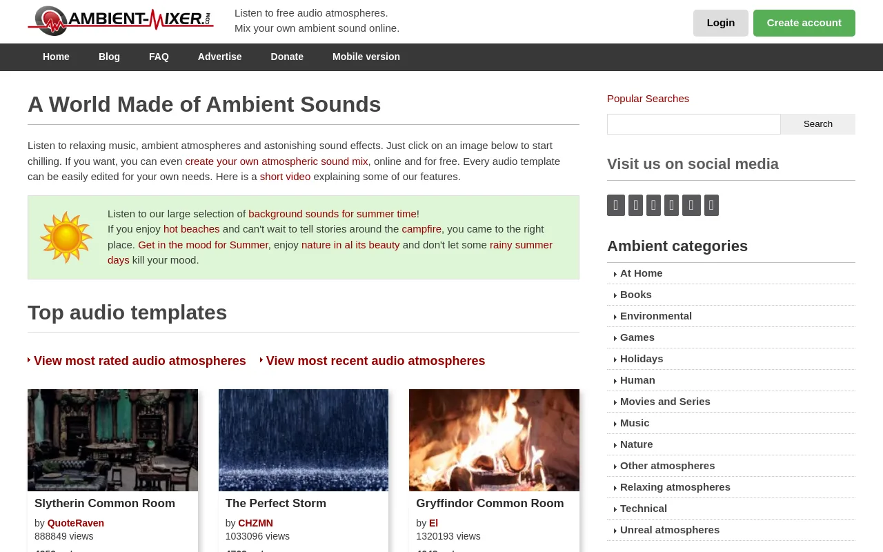 The Ambient Mixer library of community-built atmospheric templates