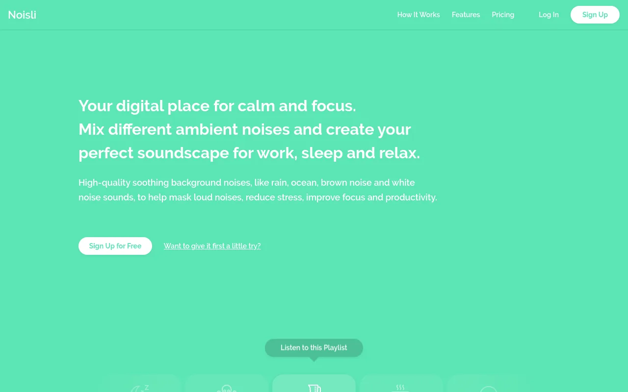 The Noisli ambient sound mixer with its rain and background texture tiles