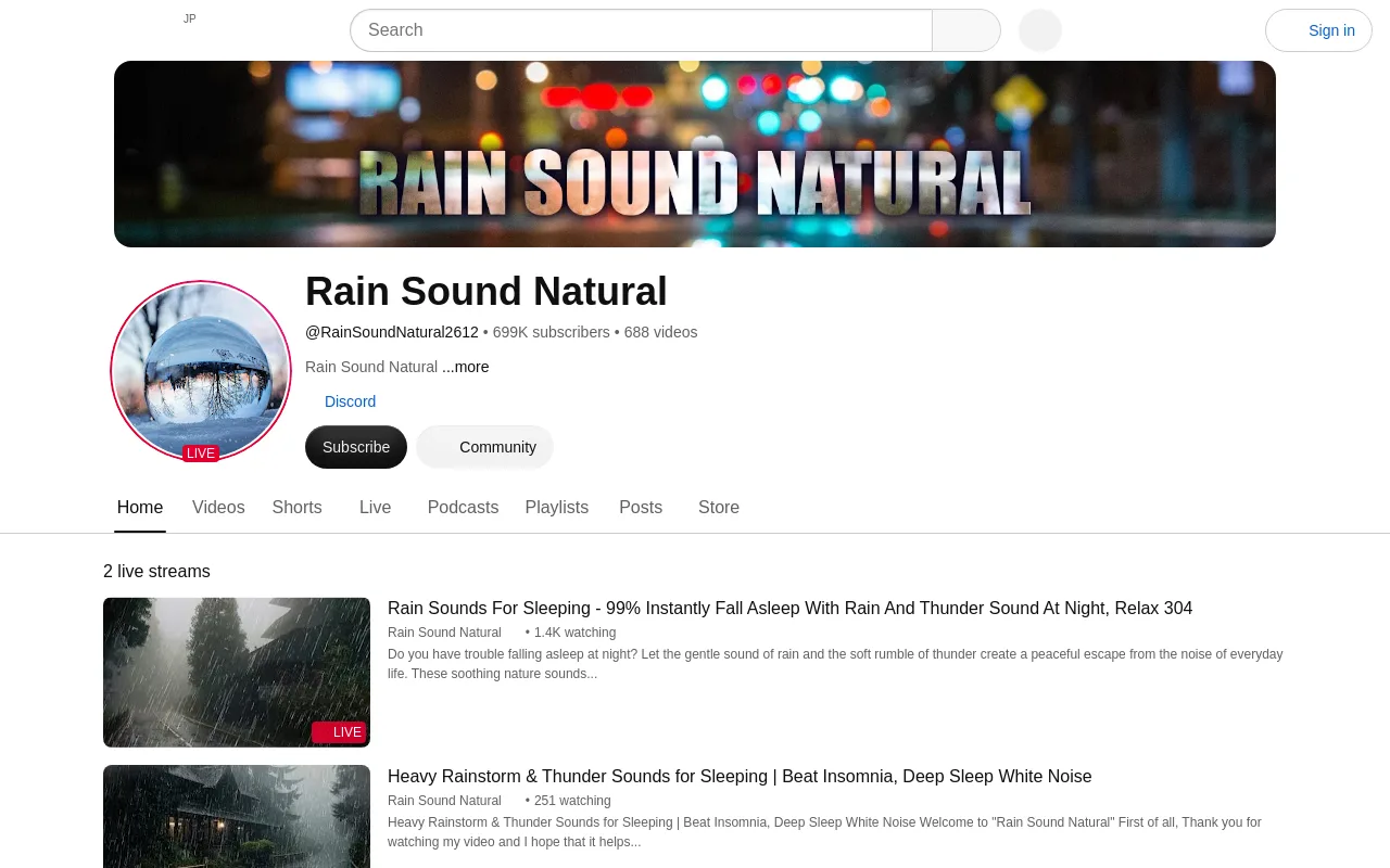 The Rain Sound Natural YouTube channel and its forest and bedroom rain videos