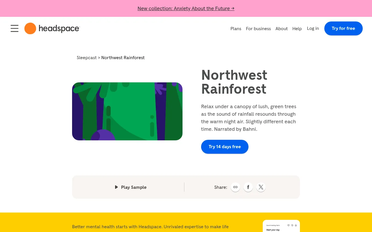 The Northwest Rainforest sleepcast page on Headspace