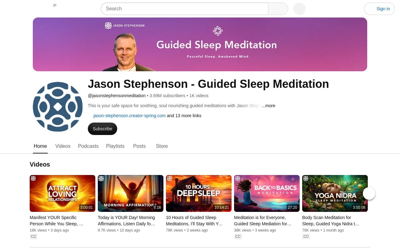 The Jason Stephenson sleep meditation YouTube channel