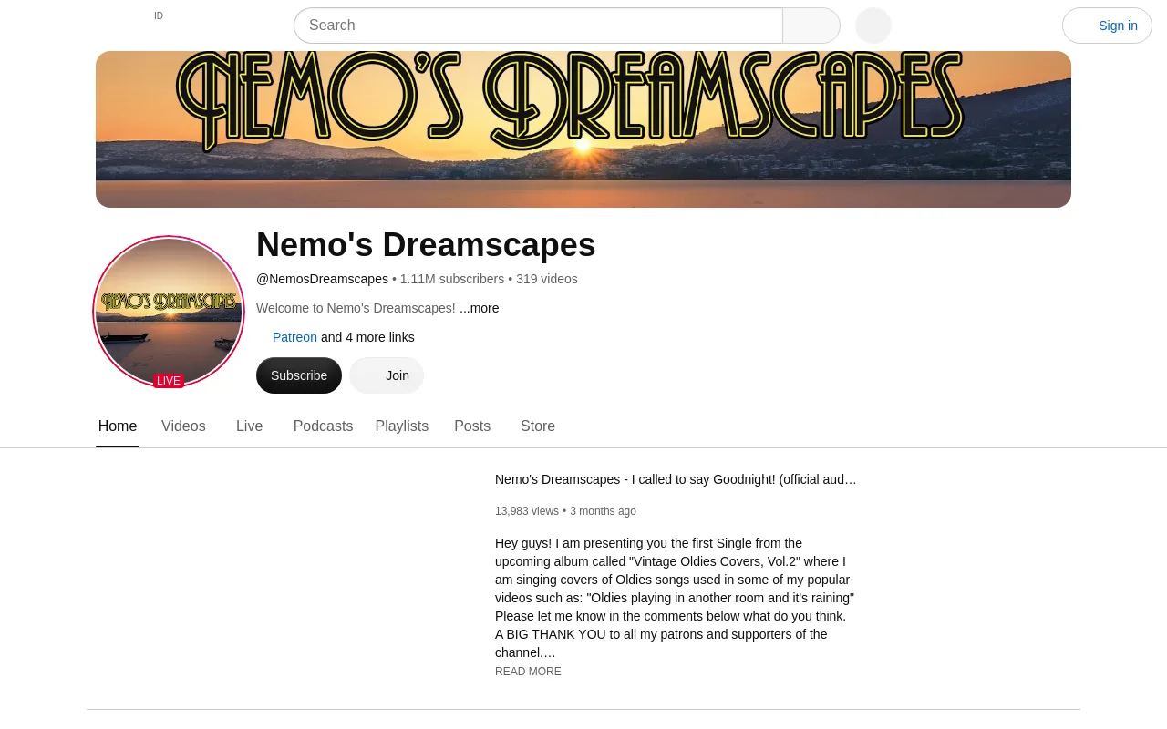 The Nemo's Dreamscapes YouTube channel