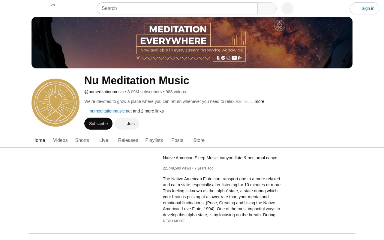 The Nu Meditation Music YouTube channel