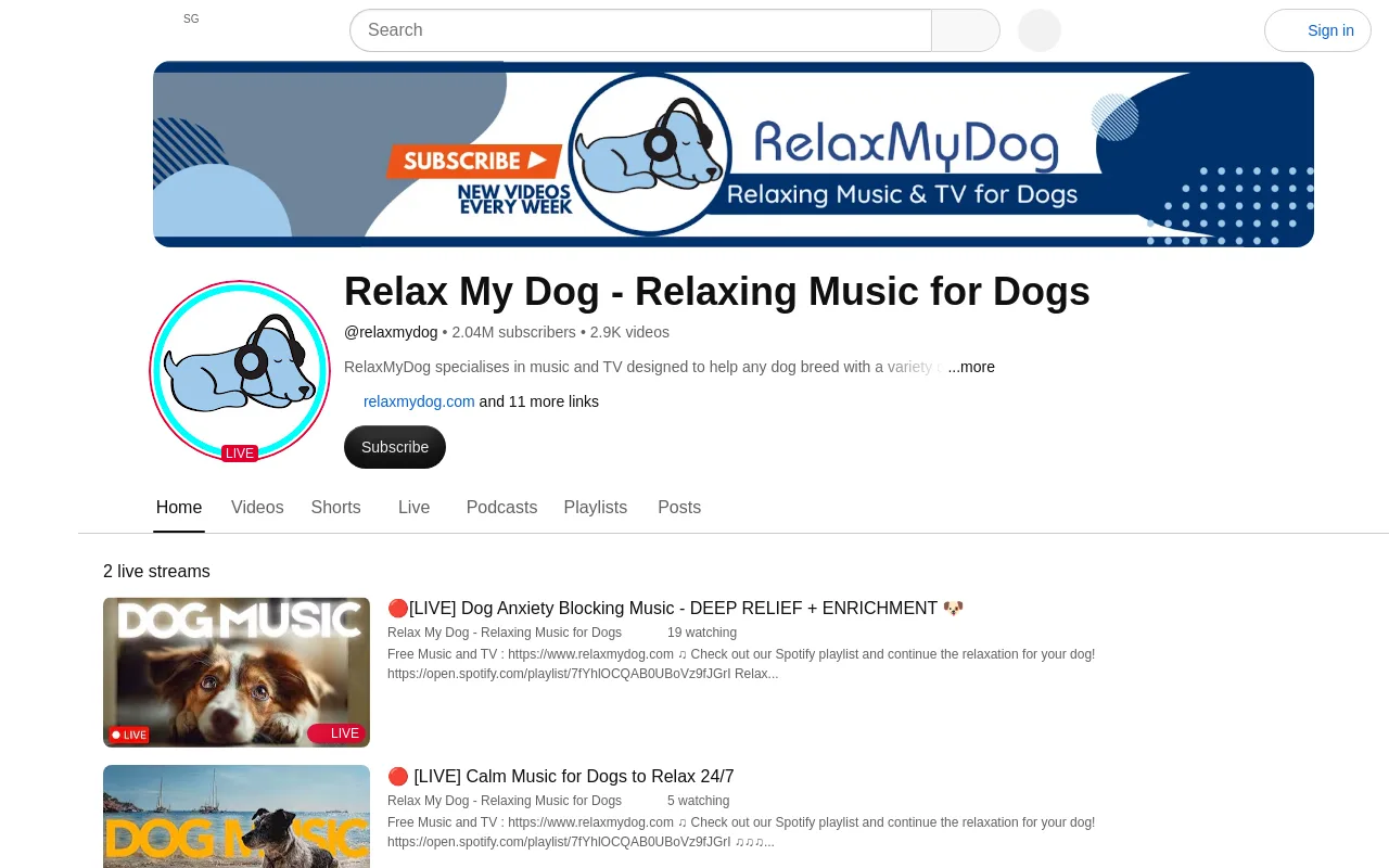 The Relax My Dog YouTube channel