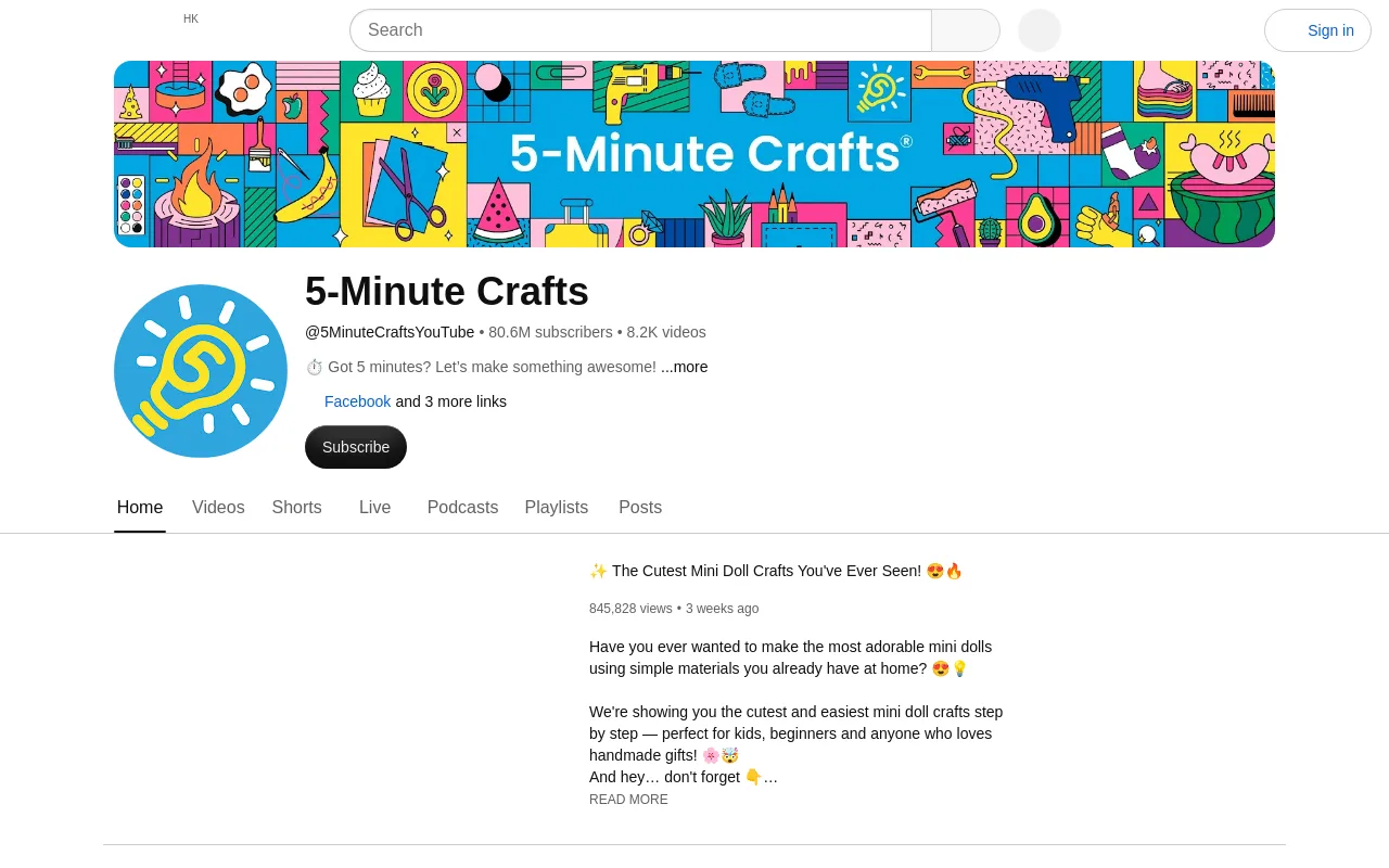 The 5-Minute Crafts channel on YouTube