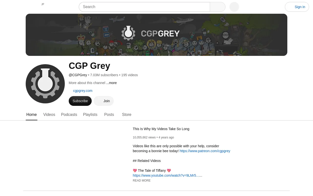 The CGP Grey channel on YouTube