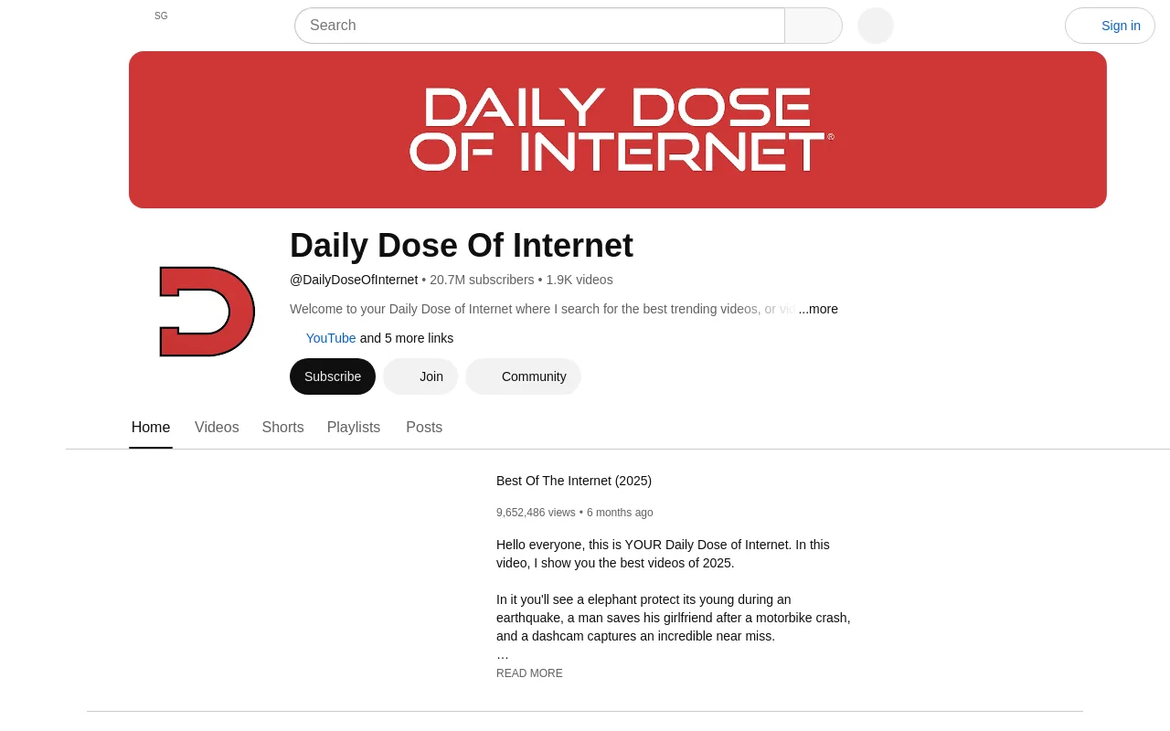 The Daily Dose of Internet channel on YouTube