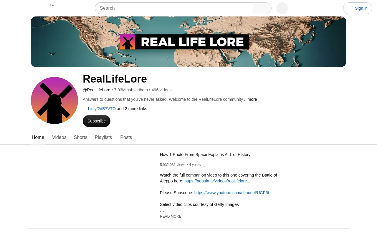 The RealLifeLore channel on YouTube