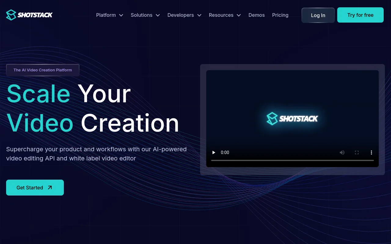 The Shotstack site showing its programmatic video rendering API