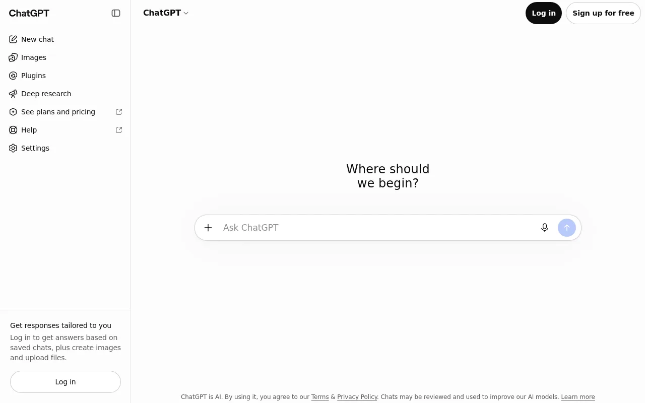 The ChatGPT home page with an empty message box